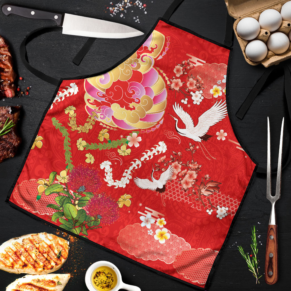 Hawaiian and Japanese Culture Together Apron Kakau Tribal Pattern and Irezumi Art Red Color LT03 Red - Polynesian Pride