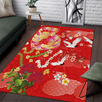 Hawaiian and Japanese Culture Together Area Rug Kakau Tribal Pattern and Irezumi Art Red Color LT03 Red - Polynesian Pride