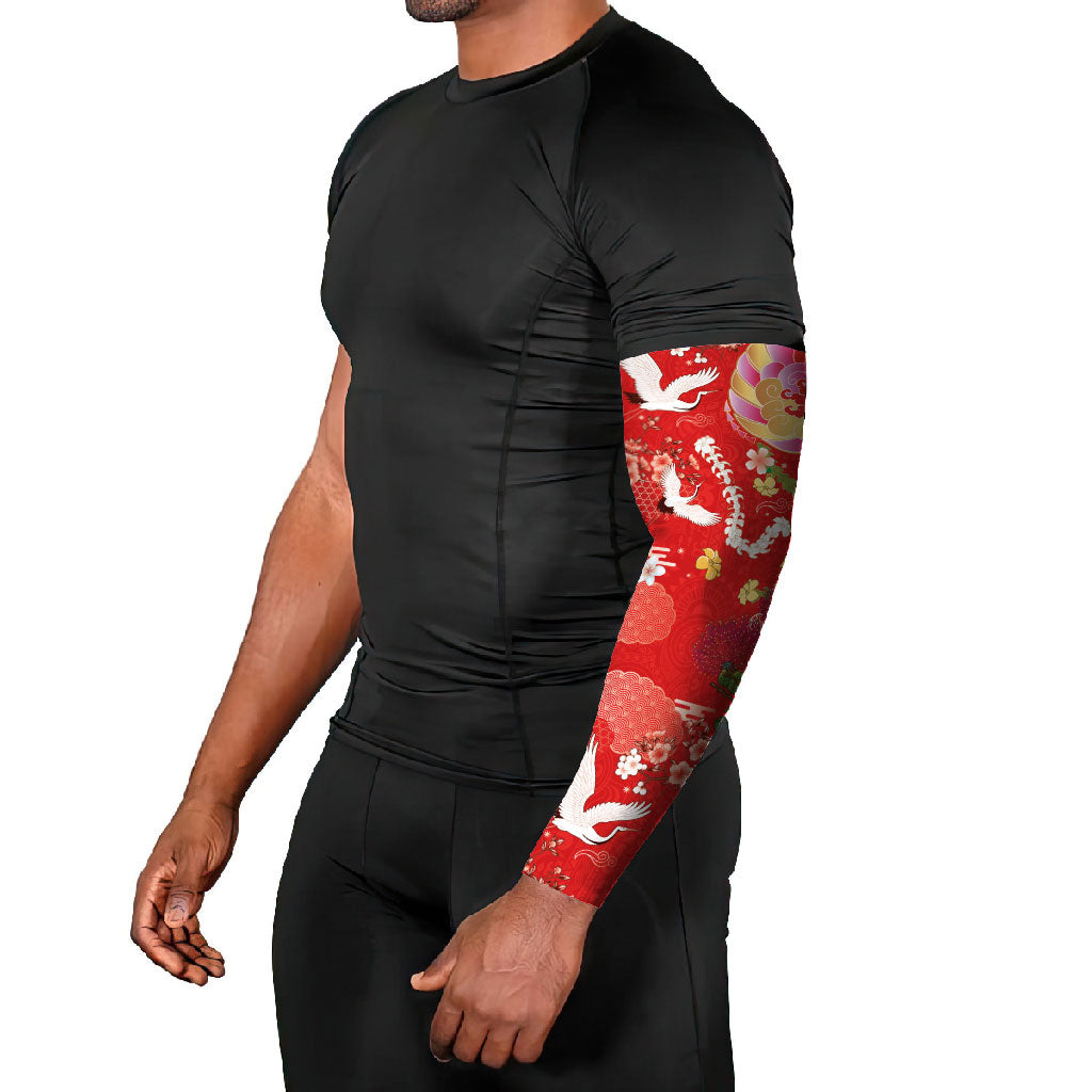Hawaiian and Japanese Culture Together Arm Sleeves Kakau Tribal Pattern and Irezumi Art Red Color LT03 - Polynesian Pride