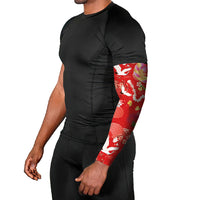 Hawaiian and Japanese Culture Together Arm Sleeves Kakau Tribal Pattern and Irezumi Art Red Color LT03 - Polynesian Pride