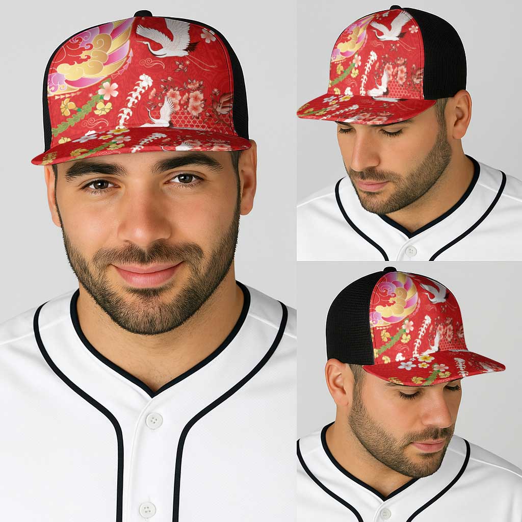 Hawaiian and Japanese Culture Together Baseball Net Cap Kakau Tribal Pattern and Irezumi Art Red Color LT03 - Polynesian Pride