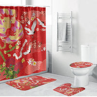 Hawaiian and Japanese Culture Together Bathroom Set Kakau Tribal Pattern and Irezumi Art Red Color LT03 Bathroom Set (4 pcs) Red - Polynesian Pride