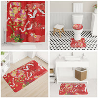 Hawaiian and Japanese Culture Together Bathroom Set Kakau Tribal Pattern and Irezumi Art Red Color LT03 - Polynesian Pride