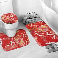Hawaiian and Japanese Culture Together Bathroom Set Kakau Tribal Pattern and Irezumi Art Red Color LT03 Mat Set Only (3 pcs) One Size Red - Polynesian Pride