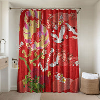 Hawaiian and Japanese Culture Together Bathroom Set Kakau Tribal Pattern and Irezumi Art Red Color LT03 Shower Curtain Only Red - Polynesian Pride