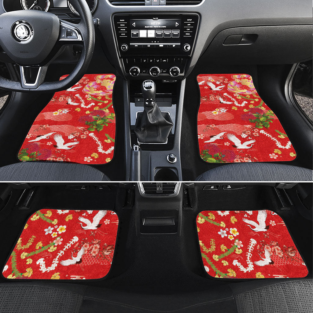 Hawaiian and Japanese Culture Together Car Mats Kakau Tribal Pattern and Irezumi Art Red Color LT03 Set 4pcs Red - Polynesian Pride