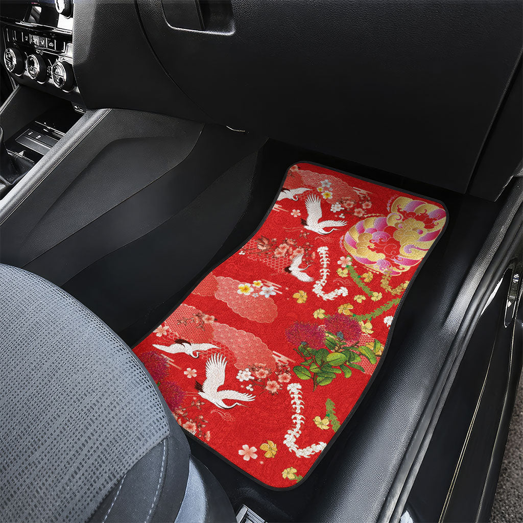 Hawaiian and Japanese Culture Together Car Mats Kakau Tribal Pattern and Irezumi Art Red Color LT03 - Polynesian Pride