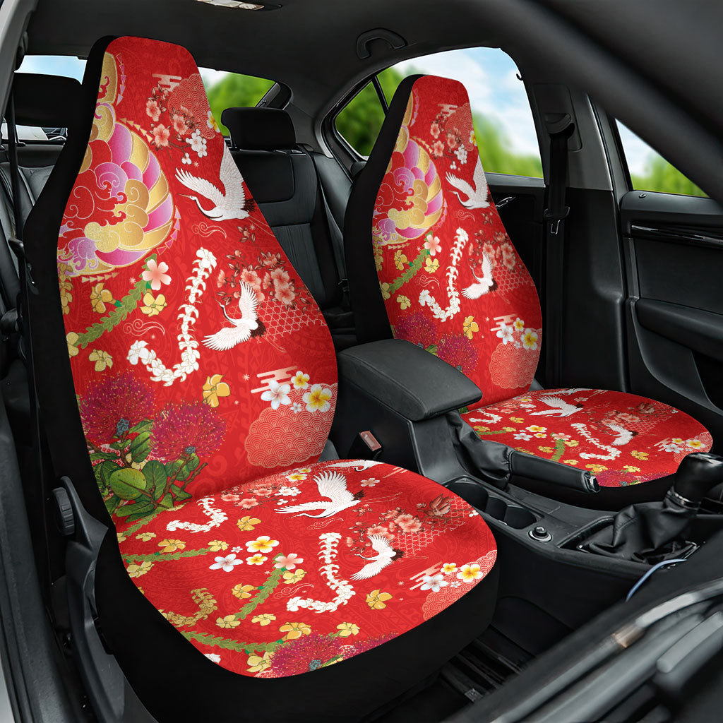Hawaiian and Japanese Culture Together Car Seat Cover Kakau Tribal Pattern and Irezumi Art Red Color LT03 One Size Red - Polynesian Pride
