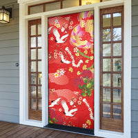 Hawaiian and Japanese Culture Together Door Cover Kakau Tribal Pattern and Irezumi Art Red Color LT03 - Polynesian Pride
