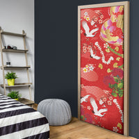 Hawaiian and Japanese Culture Together Door Cover Kakau Tribal Pattern and Irezumi Art Red Color LT03 - Polynesian Pride