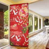 Hawaiian and Japanese Culture Together Door Cover Kakau Tribal Pattern and Irezumi Art Red Color LT03 - Polynesian Pride