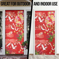 Hawaiian and Japanese Culture Together Door Cover Kakau Tribal Pattern and Irezumi Art Red Color LT03 - Polynesian Pride