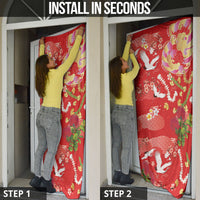 Hawaiian and Japanese Culture Together Door Cover Kakau Tribal Pattern and Irezumi Art Red Color LT03 - Polynesian Pride