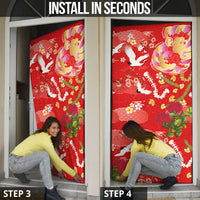 Hawaiian and Japanese Culture Together Door Cover Kakau Tribal Pattern and Irezumi Art Red Color LT03 - Polynesian Pride