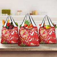Hawaiian and Japanese Culture Together Grocery Bag Kakau Tribal Pattern and Irezumi Art Red Color LT03 3-pack One Size Red - Polynesian Pride