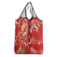 Hawaiian and Japanese Culture Together Grocery Bag Kakau Tribal Pattern and Irezumi Art Red Color LT03 - Polynesian Pride