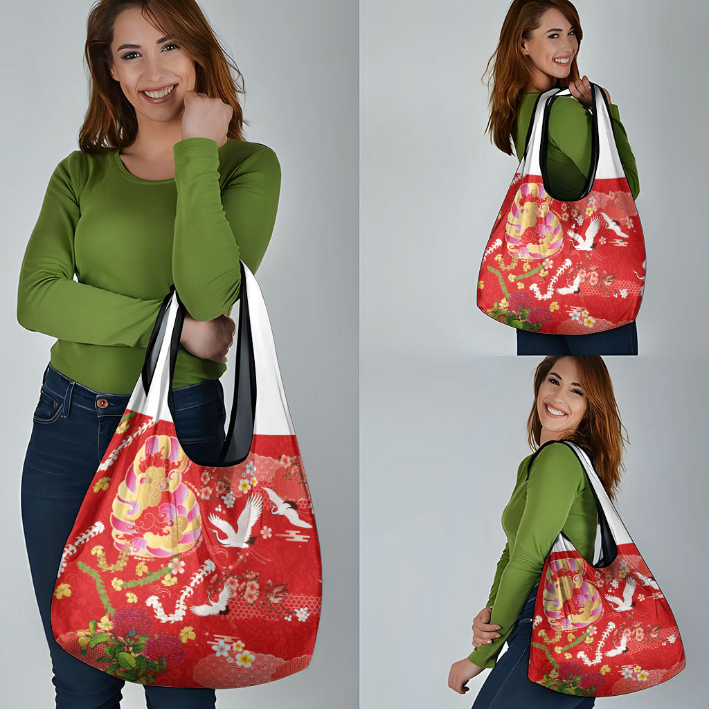 Hawaiian and Japanese Culture Together Grocery Bag Kakau Tribal Pattern and Irezumi Art Red Color LT03 - Polynesian Pride