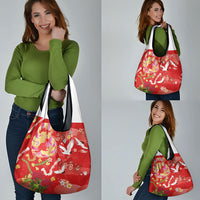 Hawaiian and Japanese Culture Together Grocery Bag Kakau Tribal Pattern and Irezumi Art Red Color LT03 - Polynesian Pride