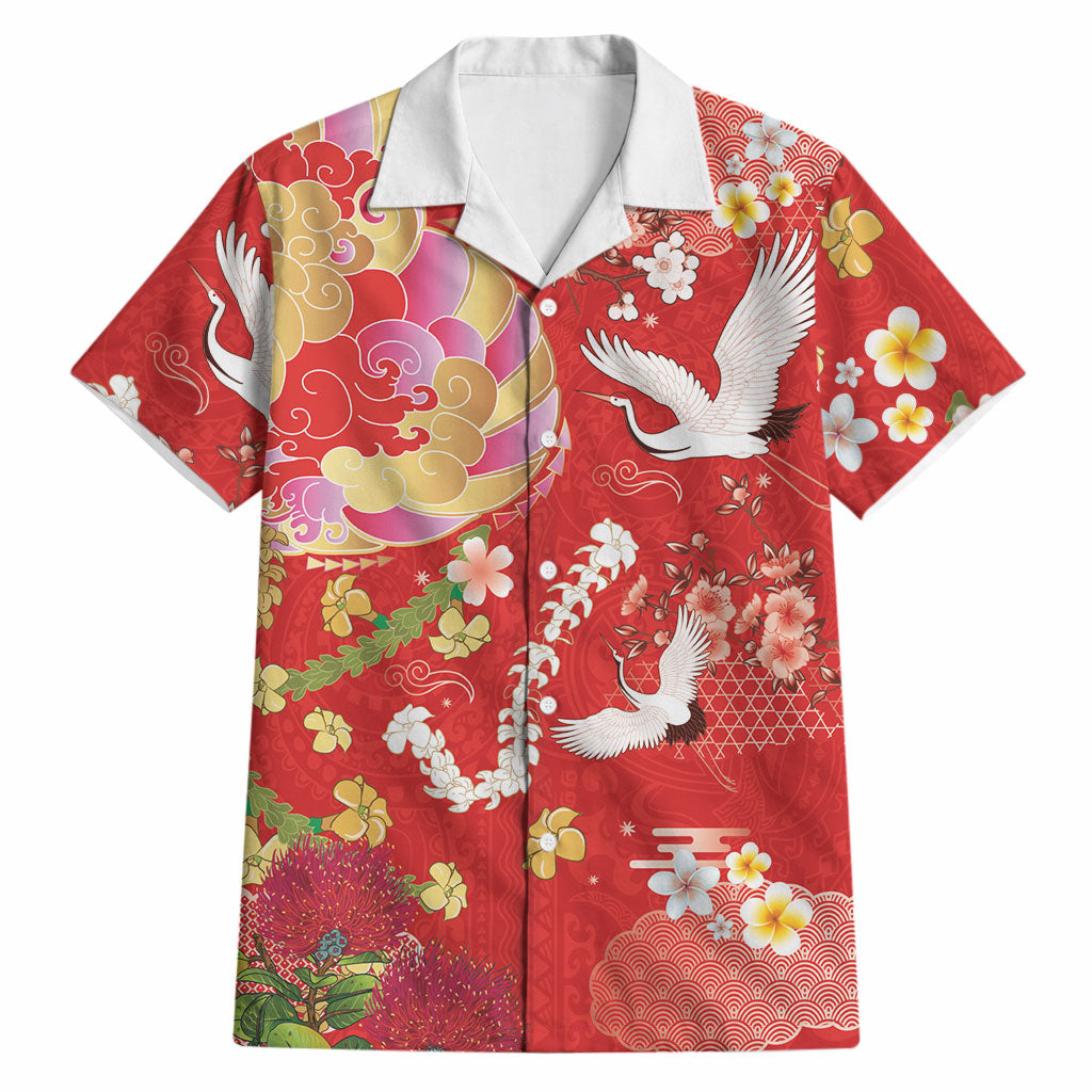 Hawaiian and Japanese Culture Together Hawaiian Shirt Kakau Tribal Pattern and Irezumi Art Red Color LT03 Red - Polynesian Pride