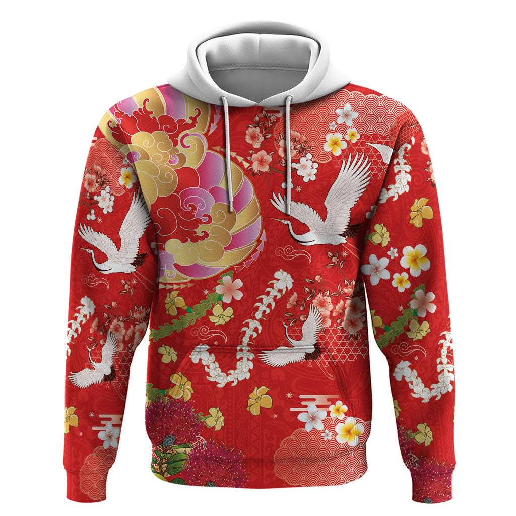 Hawaiian and Japanese Culture Together Hoodie Kakau Tribal Pattern and Irezumi Art Red Color LT03 Pullover Hoodie Red - Polynesian Pride