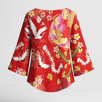 Hawaiian and Japanese Culture Together Kimono Sleeve Blouse Kakau Tribal Pattern and Irezumi Art Red Color