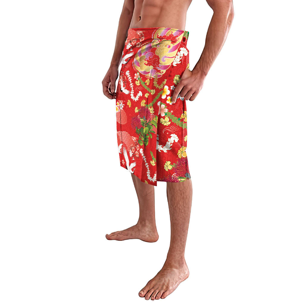 Hawaiian and Japanese Culture Together Lavalava Kakau Tribal Pattern and Irezumi Art Red Color LT03 - Polynesian Pride