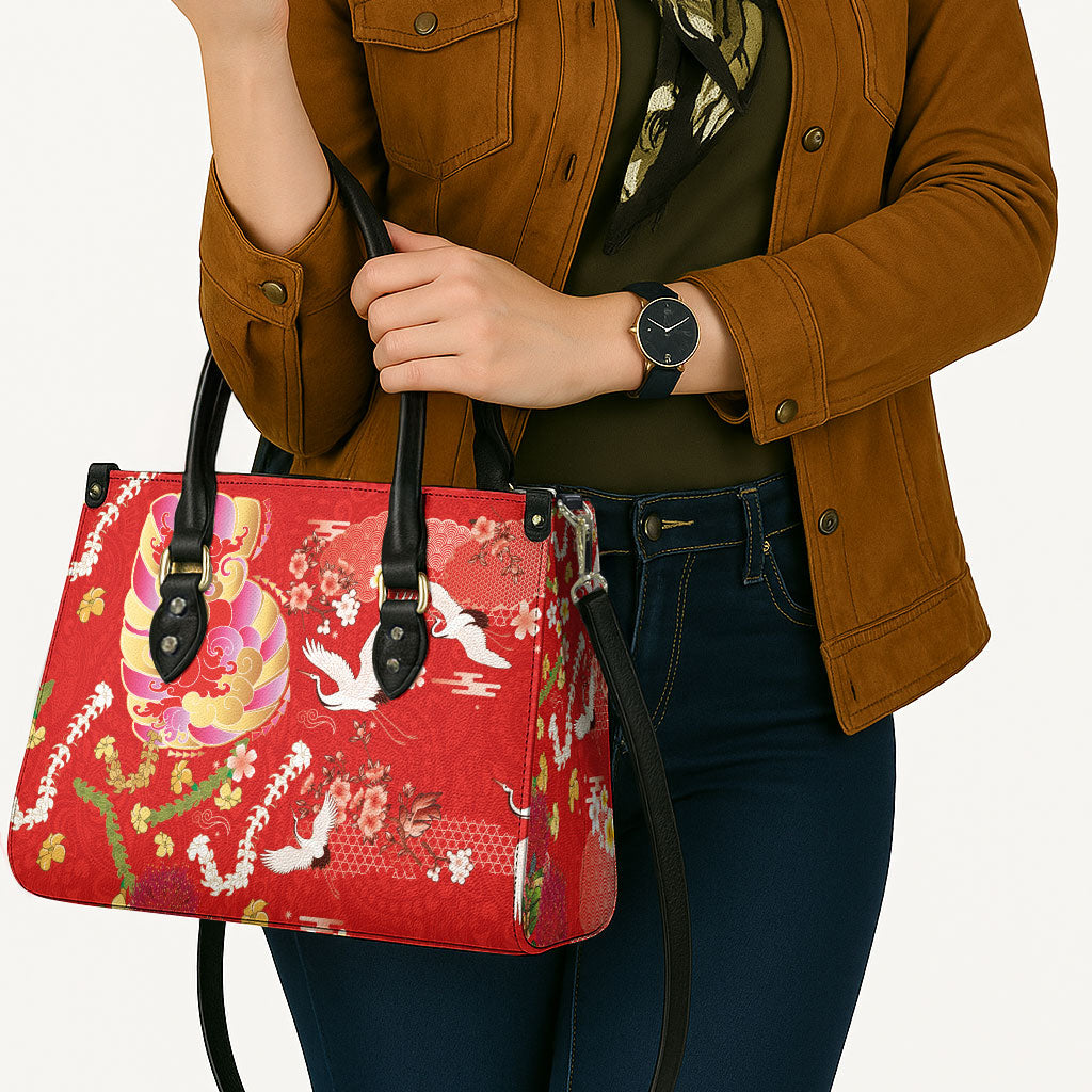 Hawaiian and Japanese Culture Together Leather Bag Kakau Tribal Pattern and Irezumi Art Red Color LT03 - Polynesian Pride