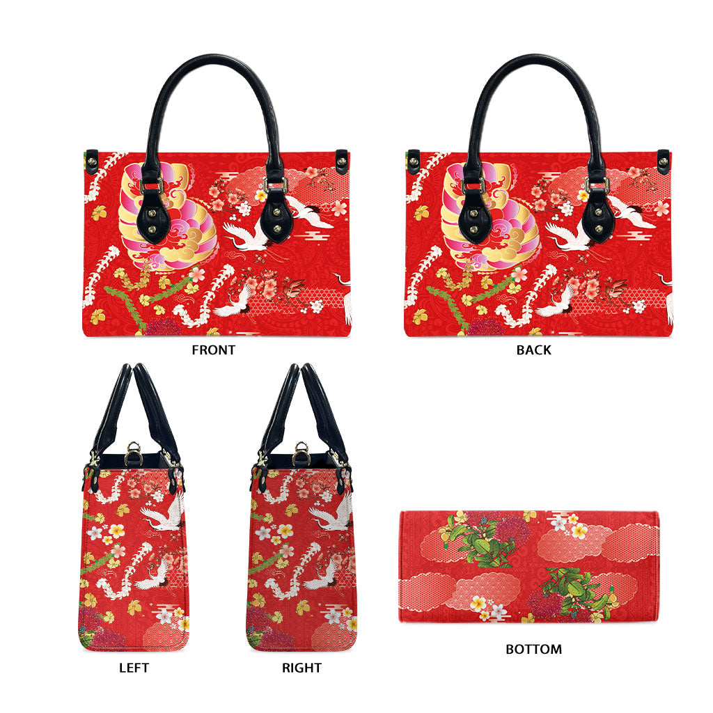 Hawaiian and Japanese Culture Together Leather Bag Kakau Tribal Pattern and Irezumi Art Red Color LT03 - Polynesian Pride