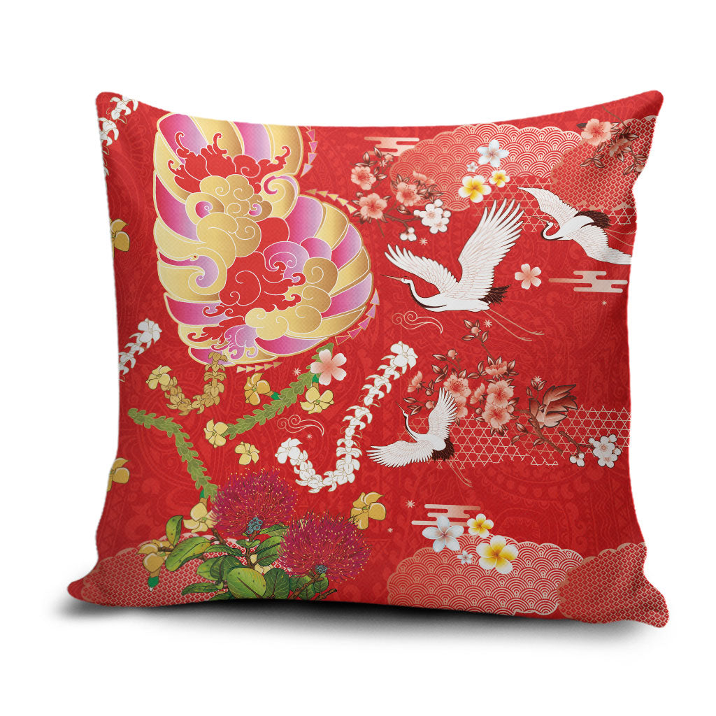 Hawaiian and Japanese Culture Together Pillow Cover Kakau Tribal Pattern and Irezumi Art Red Color LT03 Red - Polynesian Pride