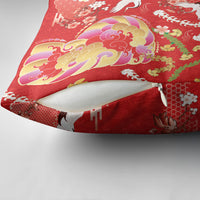 Hawaiian and Japanese Culture Together Pillow Cover Kakau Tribal Pattern and Irezumi Art Red Color LT03 - Polynesian Pride