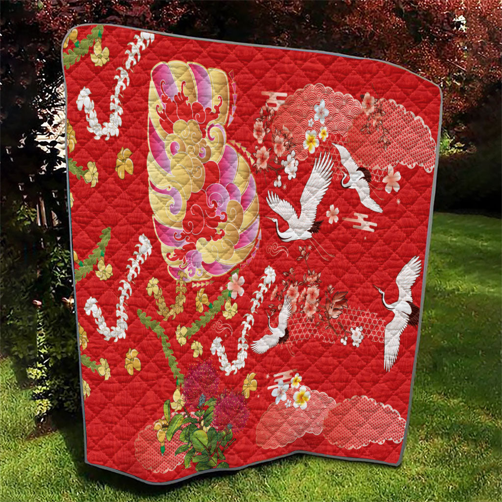 Hawaiian and Japanese Culture Together Quilt Kakau Tribal Pattern and Irezumi Art Red Color LT03 - Polynesian Pride