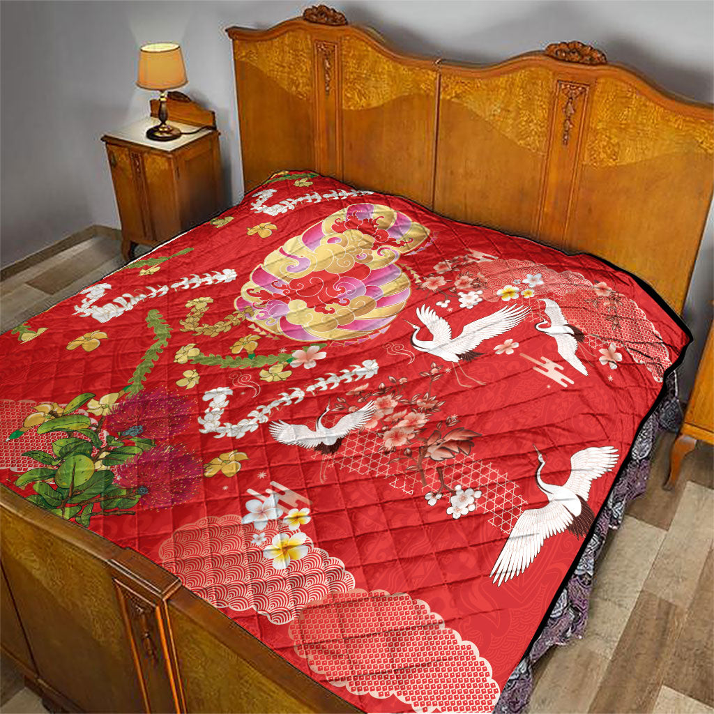 Hawaiian and Japanese Culture Together Quilt Kakau Tribal Pattern and Irezumi Art Red Color LT03 - Polynesian Pride