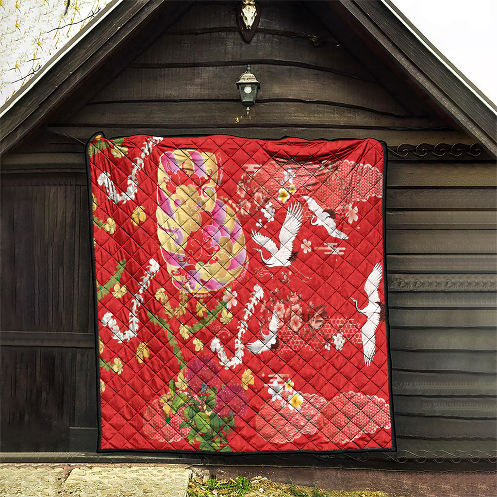 Hawaiian and Japanese Culture Together Quilt Kakau Tribal Pattern and Irezumi Art Red Color LT03 - Polynesian Pride