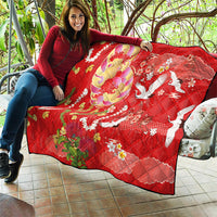 Hawaiian and Japanese Culture Together Quilt Kakau Tribal Pattern and Irezumi Art Red Color LT03 - Polynesian Pride