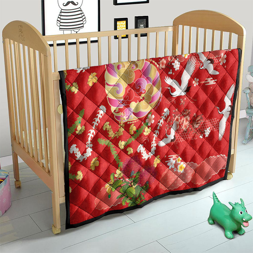 Hawaiian and Japanese Culture Together Quilt Kakau Tribal Pattern and Irezumi Art Red Color LT03 - Polynesian Pride