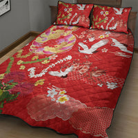 Hawaiian and Japanese Culture Together Quilt Bed Set Kakau Tribal Pattern and Irezumi Art Red Color LT03 - Polynesian Pride