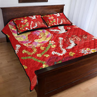 Hawaiian and Japanese Culture Together Quilt Bed Set Kakau Tribal Pattern and Irezumi Art Red Color LT03 - Polynesian Pride