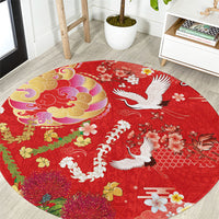 Hawaiian and Japanese Culture Together Round Carpet Kakau Tribal Pattern and Irezumi Art Red Color LT03 Red - Polynesian Pride