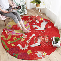 Hawaiian and Japanese Culture Together Round Carpet Kakau Tribal Pattern and Irezumi Art Red Color LT03 - Polynesian Pride