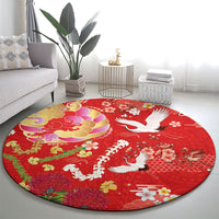 Hawaiian and Japanese Culture Together Round Carpet Kakau Tribal Pattern and Irezumi Art Red Color LT03 - Polynesian Pride