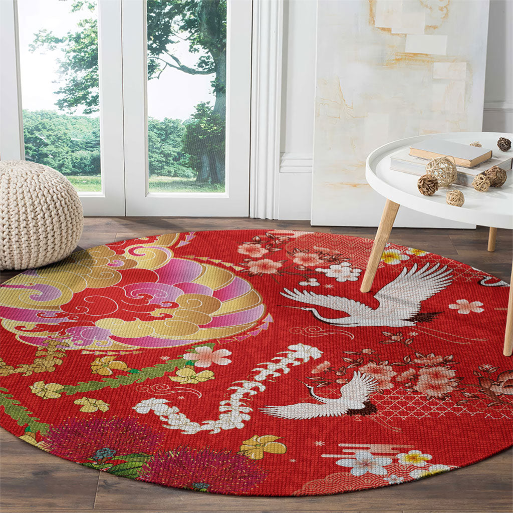 Hawaiian and Japanese Culture Together Round Carpet Kakau Tribal Pattern and Irezumi Art Red Color LT03 - Polynesian Pride