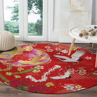 Hawaiian and Japanese Culture Together Round Carpet Kakau Tribal Pattern and Irezumi Art Red Color LT03 - Polynesian Pride
