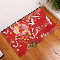 Hawaiian and Japanese Culture Together Rubber Doormat Kakau Tribal Pattern and Irezumi Art Red Color LT03 - Polynesian Pride