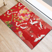 Hawaiian and Japanese Culture Together Rubber Doormat Kakau Tribal Pattern and Irezumi Art Red Color LT03 - Polynesian Pride