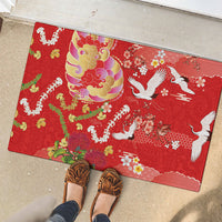 Hawaiian and Japanese Culture Together Rubber Doormat Kakau Tribal Pattern and Irezumi Art Red Color LT03 - Polynesian Pride