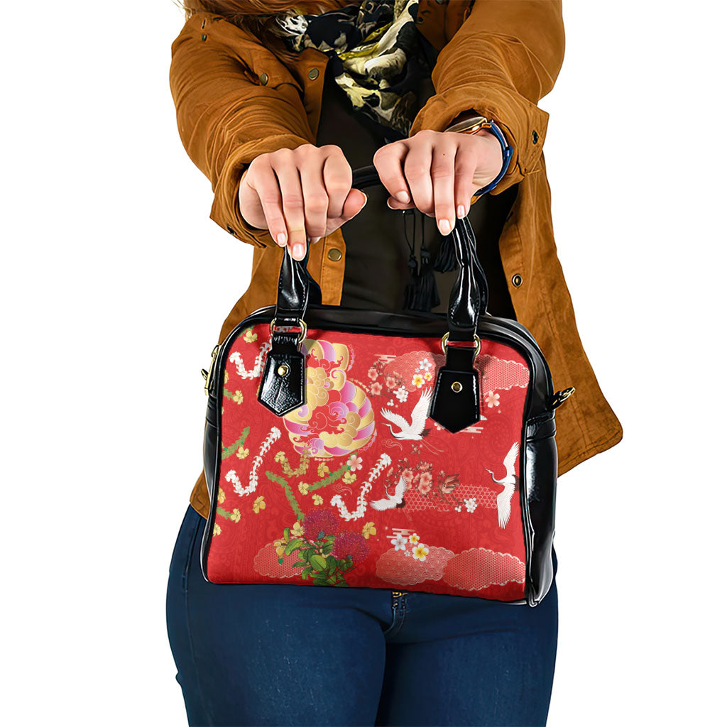 Hawaiian and Japanese Culture Together Shoulder Handbag Kakau Tribal Pattern and Irezumi Art Red Color LT03 One Size Red - Polynesian Pride