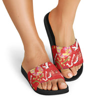 Hawaiian and Japanese Culture Together Slide Sandals Kakau Tribal Pattern and Irezumi Art Red Color LT03 - Polynesian Pride