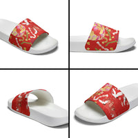 Hawaiian and Japanese Culture Together Slide Sandals Kakau Tribal Pattern and Irezumi Art Red Color LT03 - Polynesian Pride