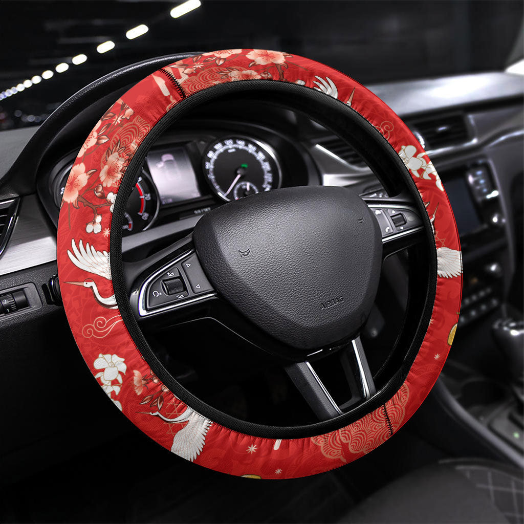 Hawaiian and Japanese Culture Together Steering Wheel Cover Kakau Tribal Pattern and Irezumi Art Red Color LT03 Universal Fit Red - Polynesian Pride
