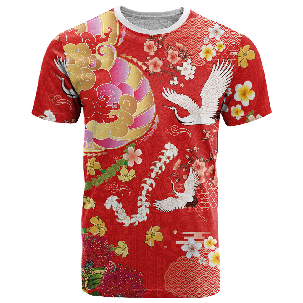 Hawaiian and Japanese Culture Together T Shirt Kakau Tribal Pattern and Irezumi Art Red Color LT03 Red - Polynesian Pride